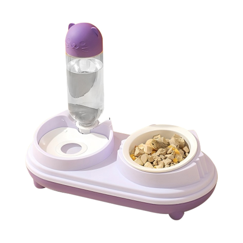 وعاء تغذية وشرب مزدوج اللون برأس قطة للحيوانات الأليفة