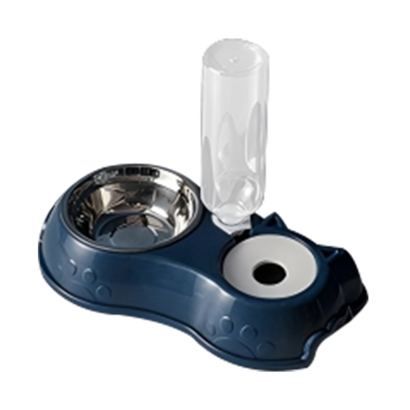 وعاء مزدوج لإعادة التعبئة أوتوماتيكيًا للحيوانات الأليفة مع زجاجة مياه ووعاء من الفولاذ المقاوم للصدأ