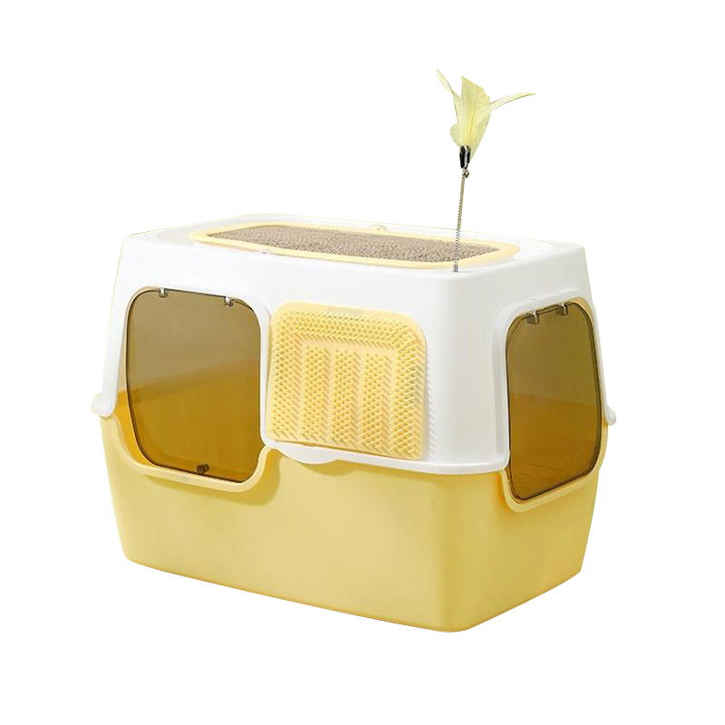 عمود خدش القطط وعصا دعابة القطط 2 في 1 صندوق فضلات القطط مغلق بالكامل